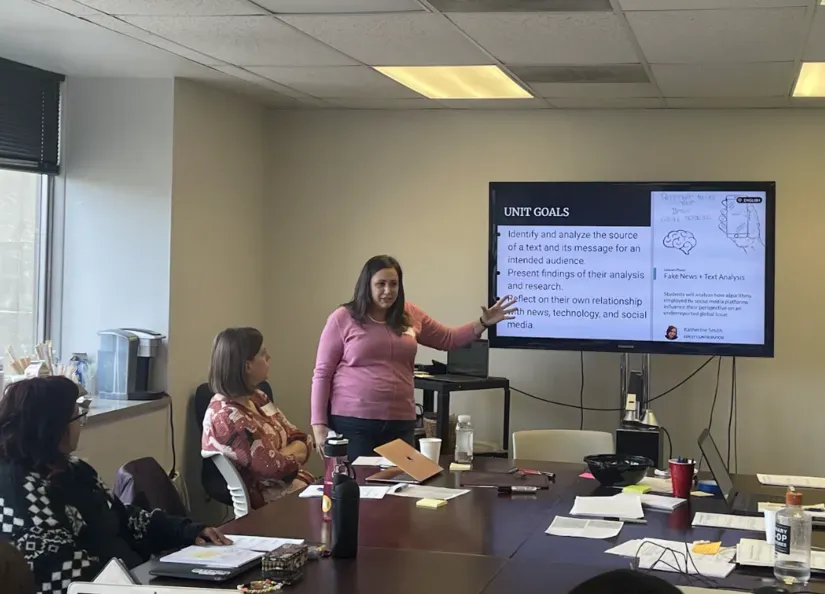 Katie Smith leads a workshop on her unit